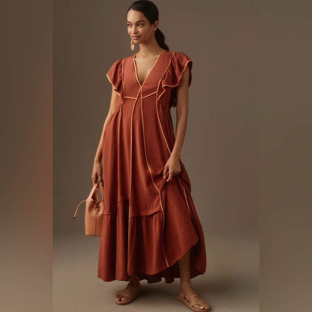 Mimi Flutter Sleeve Tipped Midi Dress